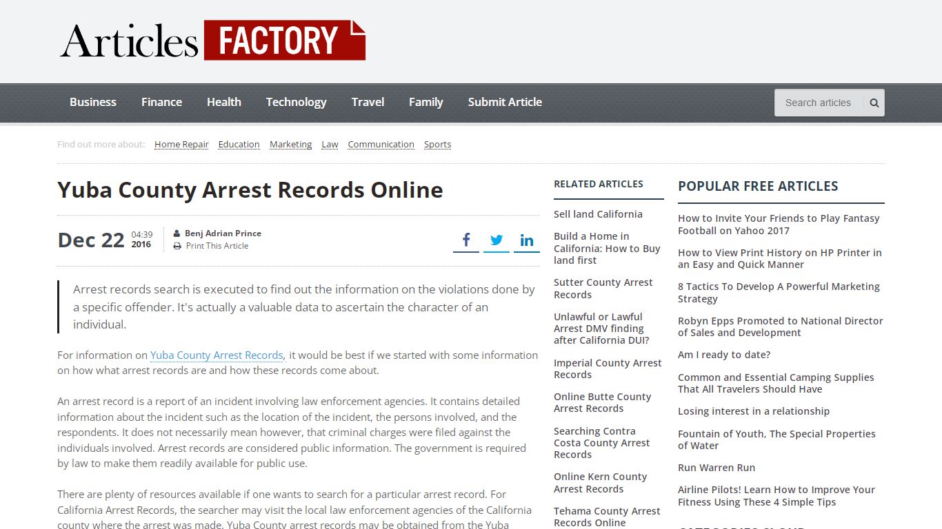 Yuba County Arrest Records Online - Articles Factory